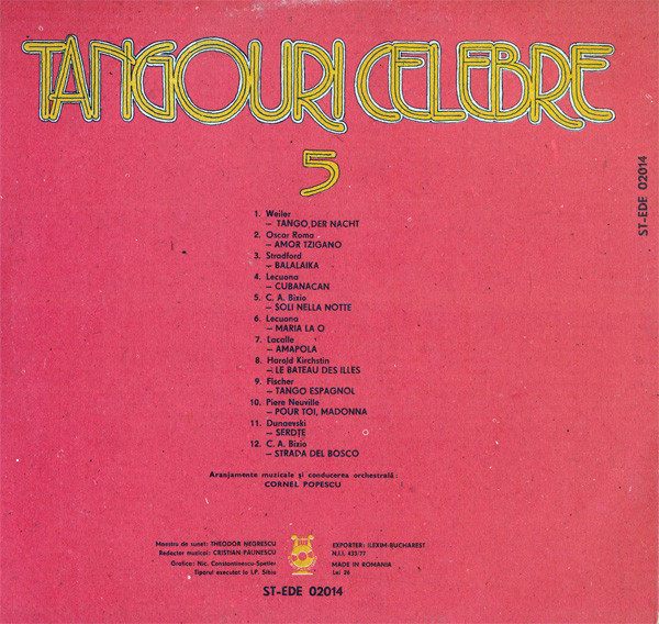Cornel Popescu – Tangouri Celebre 5, (Disc Vinil) [2]