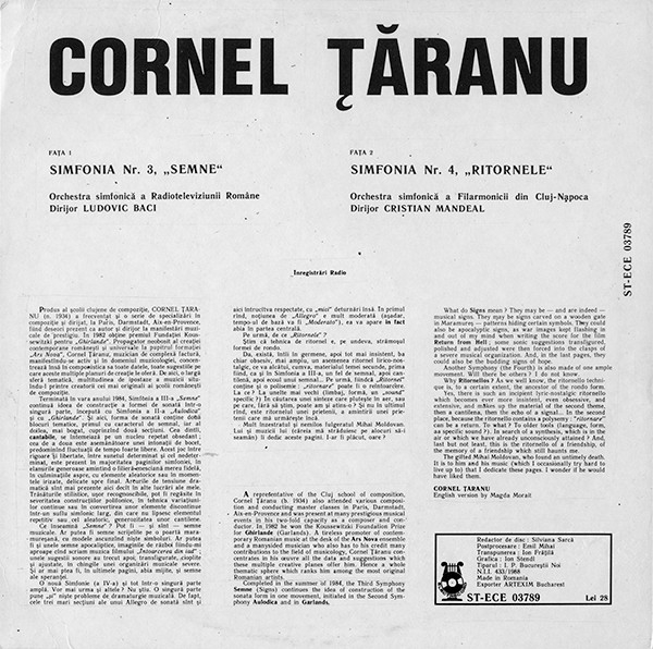 Cornel Țăranu – Symphonies Nos. 3 And 4 (VINIL) [2]