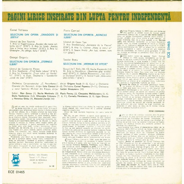 Cornel Trăilescu - Pagini Lirice Inspirate Din Lupta Petru Independență - Selecțiuni (Disc Vinil) [2]