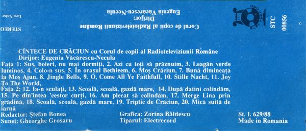 Corul De Copii Al Radioteleviziunii Române - Cîntece De Crăciun, (Casetă Audio) [2]