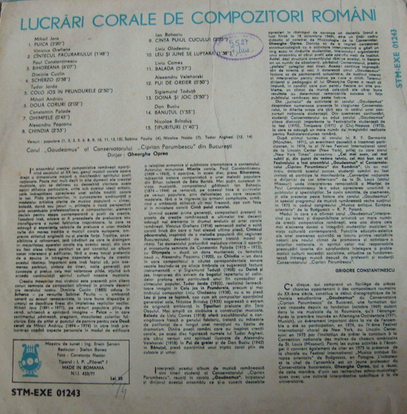 Corul Gaudeamus - Lucrări Corale De Compozitori Români (Disc Vinil) [2]