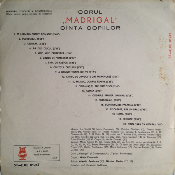 Corul Madrigal - Corul „Madrigal” Cîntă Copiilor Pagini Alese Din Muzica Corală Românească [2]