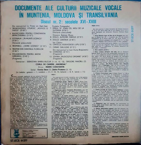 Corul Madrigal - Documente Ale Culturii Muzicale Vocale În Muntenia, Moldova Și Transilvania Discul Nr. 2: Secole XVI-XVIII [2]