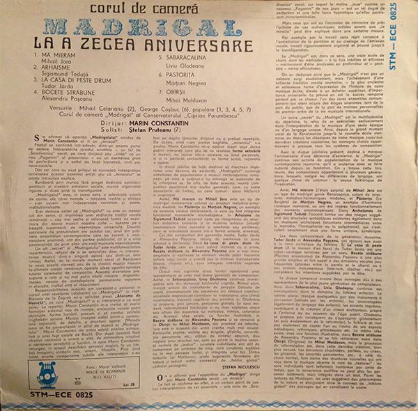 Corul Madrigal - La A Zecea Aniversare (Program Omagial De Muzică Românească), (Disc Vinil) [2]