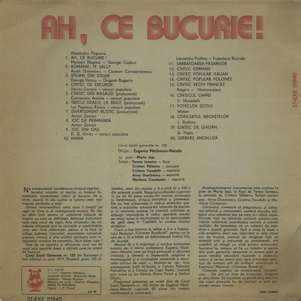 Corul Școlii generale nr. 155 București - Ah, Ce Bucurie ! (Disc Vinil) [2]