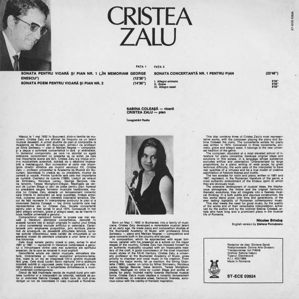 Cristea Zalu - Sonatas Nos 1 And 2 For Violin And Piano / Concertante Sonata No 1 For Piano, (Disc Vinil) [2]