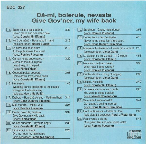 Dă-mi Boierule, Nevasta = Give Gov'ner, My Wife Back, (CD) [2]