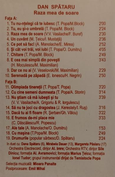 Dan Spătaru - Raza Mea De Soare, (Casetă Audio) [2]