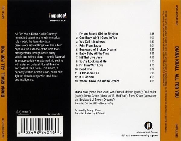 Diana Krall - All For You (A Dedication To The Nat King Cole Trio) (CD) [2]
