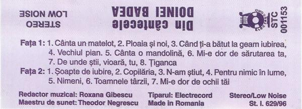 Doina Badea - Din Cântecele Doinei Badea , (Casetă Audio) [2]