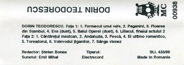 Dorin Teodorescu - El Ultimo Romantico (Canțonete Și Pagini Celebre Din Opere) (Caseta Audio) [2]