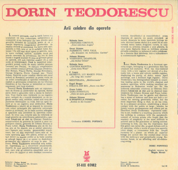 Dorin Teodorescu - Famous Arias From Operettas = Arii Celebre Din Operete, (Disc Vinil) [2]