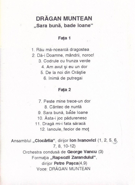 Drăgan Muntean - Sara Bună, Bade Ioane (Caseta Audio) [2]