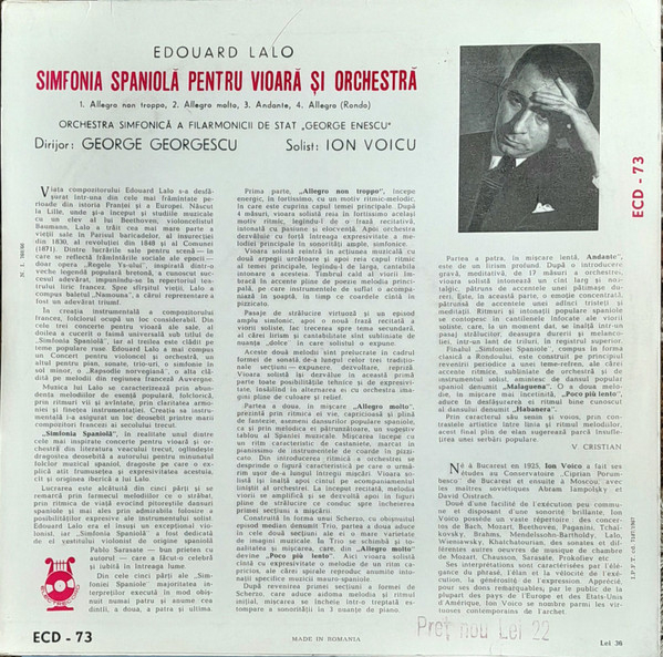 Édouard Lalo - Simfonia Spaniolă Pentru Vioară Și Orchestră (Disc Vinil) [2]