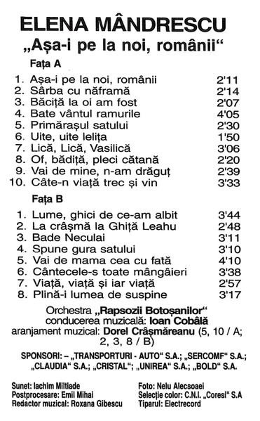Elena Mîndrescu - Așa-i Pe La Noi Românii (Caseta Audio) [2]