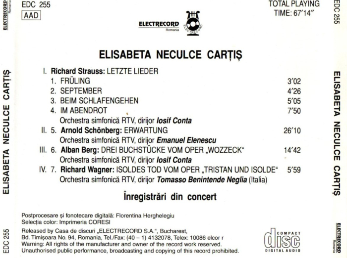 Elisabeta Neculce Cartis - Muzica Vocal Simfonica (CD) [2]