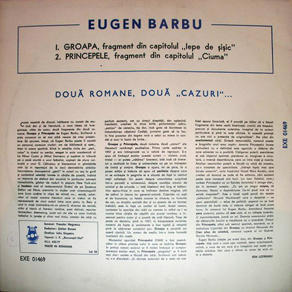 Eugen Barbu - Citeste Fragmente Din Romanele: Groapa / Principele (Disc Vinil) [2]