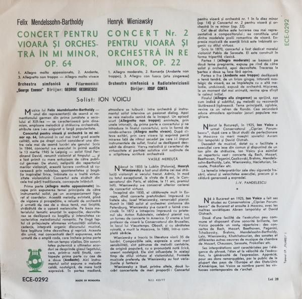 Felix Mendelssohn-Bartholdy - Concert Pentru Vioară Și Orchestră În Mi Minor / Concert Nr. 2 Pentru Vioară Și Orchestră În Re Minor, (Disc Vinil) [2]