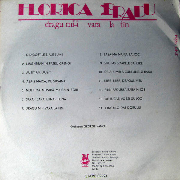 Florica Bradu - Dragu Mi-i Vara La Fîn, (Disc Vinil) [2]
