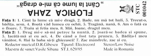 Florica Zaha - Cânt La Lume Că Mi-e Dragă, (Casetă Audio) [2]