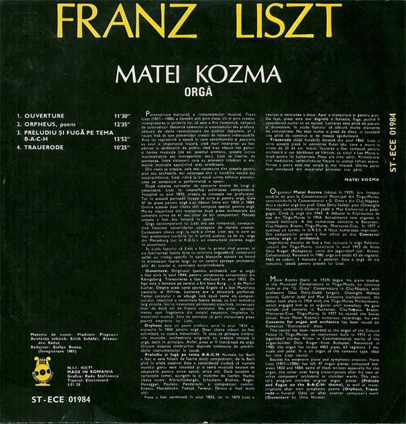 Franz Liszt - Trauerode . Ouverture . Orpheus . Preludiu Și Fuga Pe Tema B-A-C-H, (Disc Vinil) [2]