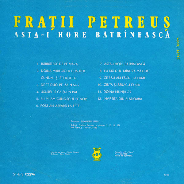 Frații Petreuș - Asta-i Hore Bătrînească, (Disc Vinil) [2]