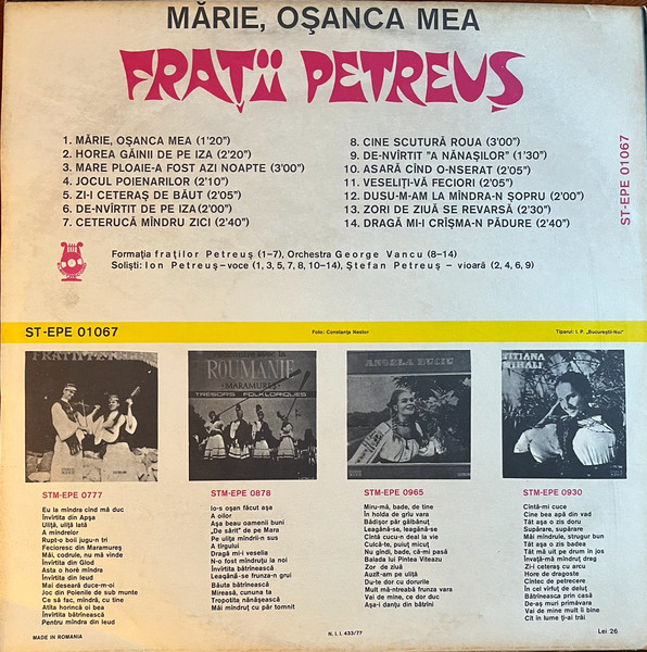 Frații Petreuș - Mărie, Oșanca Mea, (Disc Vinil) [2]