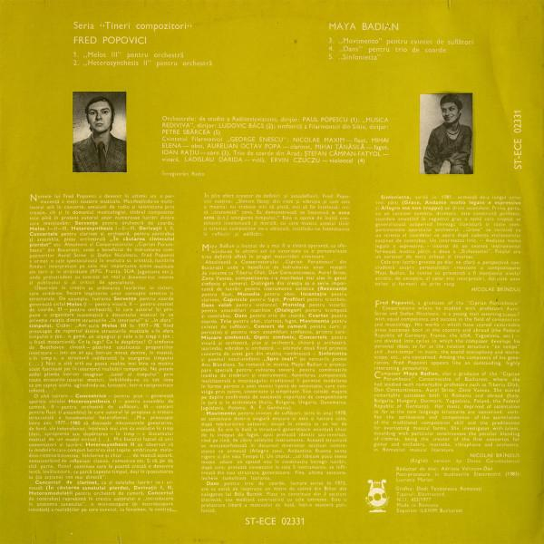 Fred Popovici - Melos III, HeterOsynthesis II / Movimento, Dance, Sinfonietta (Disc Vinil) [2]