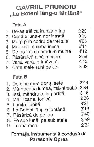 Gavril Prunoiu - La Boteni Lâng-o Fântână, (Casetă Audio) [2]