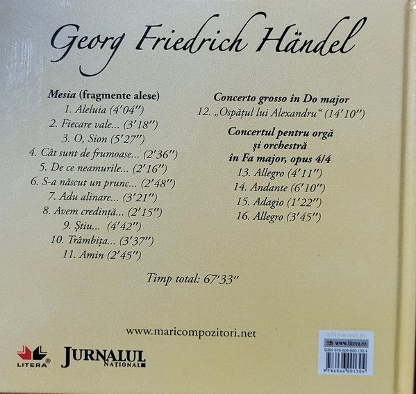 Georg Friedrich Händel - Mesia (Fragmente Alese) / Concerto Grosso În Do Major / Concertul Pentru Orgă Și Orchestră În Fa Major, Opus 4/4, (CD) [2]