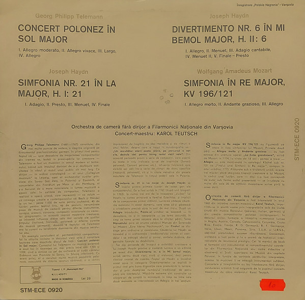 Georg Philipp Telemann - Concert Polonez In Sol Major, Simfonia Nr. 21 In La Major, Divertimento în Mi Bemol Major, Simfonia In Re Major Kv 196/121 [2]