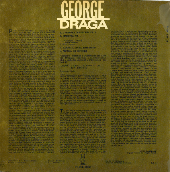 George Draga – Concert Overture No. 2 / Symphony No. 1 / „Sarmizegetusa” (Tone Poem) / Concert Music (VINIL) [2]