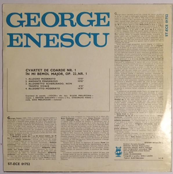 George Enescu - Cvartet de Coarde Nr. 1 În Mi Bemol Major, Op. 22, Nr. 1, (Disc Vinil) [2]
