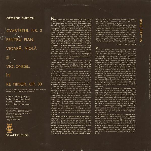 George Enescu - Cvartetul Nr. 2 Pentru Pian, Vioară, Violă Și Violoncel În Re Minor, Op. 30, (Disc Vinil) [2]
