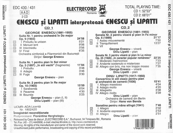 George Enescu - Enescu Și Lipatti Interpretează Enescu Și Lipatti (CD Audio) [2]