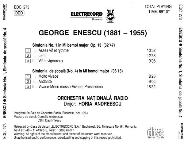 George Enescu - Simfonia Nr. 1 În Mi Bemol Major, Op. 13 / Simfonia De Școală (Nr. 4) În Mi Bemol Major [2]
