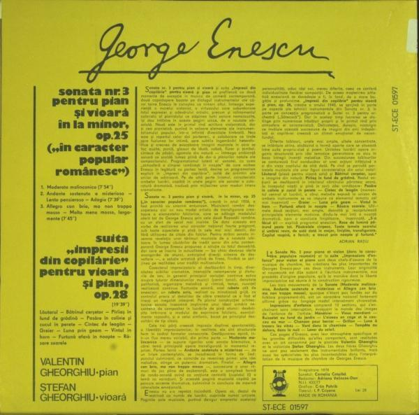 George Enescu - Sonata Nr.3 Pentru Pian Și Vioară / Suita „Impresii Din Copilărie“ Pentru Vioară Și Pian (Disc Vinil) [2]