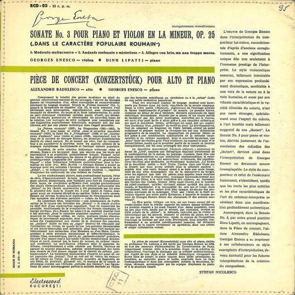 George Enescu - Sonate No. 3 Pour Piano Et Violon En La Mineur, Op. 25 („Dans Le Caractère Populaire Roumain“) / Pièce De Concert (Konzertstück) Pour Alto Et Piano (Disc Vinil) [2]