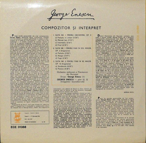 George Enescu - Suita Nr. 1 Pentru Orchestră / Suitele Nr. 1 Și 2 Pentru Pian (Fragmente) (Disc Vinil) [2]