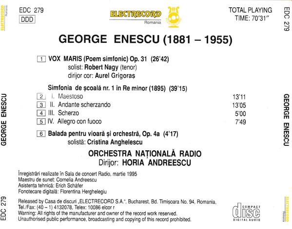 George Enescu - Vox Maris, Poem Simfonic Op. 31 / Simfonia De Școală Nr. 1 În Re Minor / Balada Pentru Vioară Și Orchestră Op. 4a, (CD) [2]