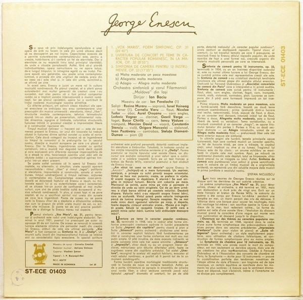 George Enescu - „Vox Maris” / Uvertura De Concert / Simfonia De Cameră, (Disc Vinil) [2]