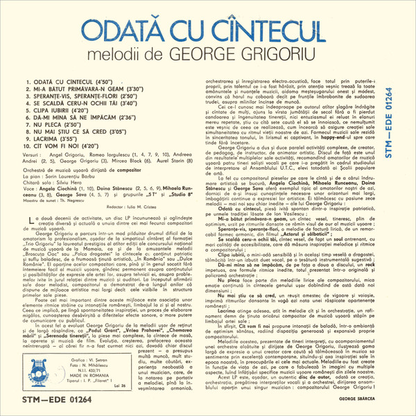George Grigoriu - Odată Cu Cîntecul - Melodii De George Grigoriu, (Disc Vinil) [2]