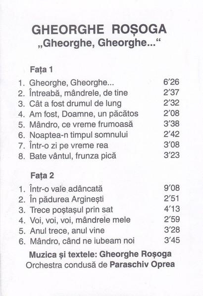 Gheorghe Roșoga - Gheorghe, Gheorghe..., (Casetă Audio) [2]