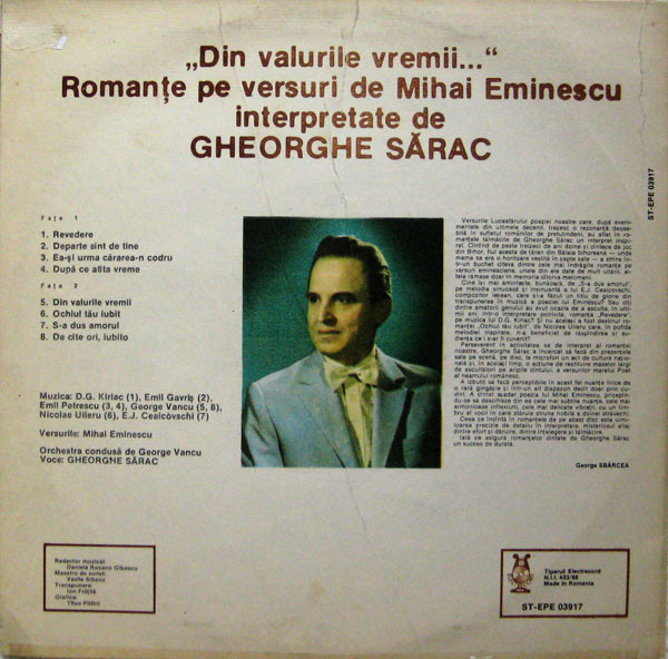 Gheorghe Sărac – Din Valurile Vremii... (Romanțe Pe Versuri De Mihai Eminescu) (VINIL) [2]