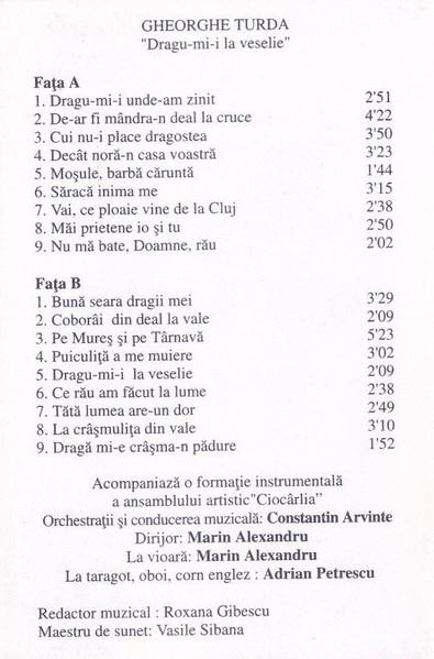 Gheorghe Turda - Dragu-mi-i La Veselie (Caseta Audio) [2]