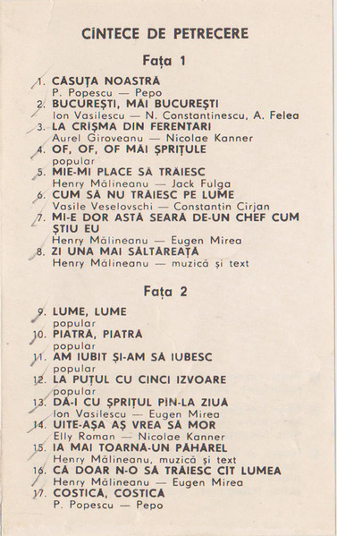 Gică Petrescu - Cîntece De Petrecere , (Casetă Audio) [2]