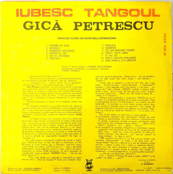 Gică Petrescu - Iubesc Tangoul, (Disc Vinil) [2]