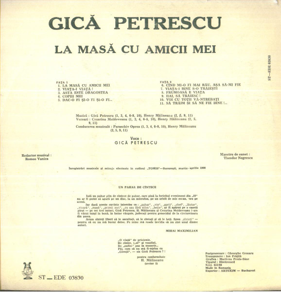 Gică Petrescu - La Masă Cu Amicii Mei, (Disc Vinil) [2]