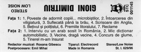 Gioni Dimitriu - Muzică Veselă, Anecdote, Fotbal... Și Invitații Săi , (Casetă Audio) [2]