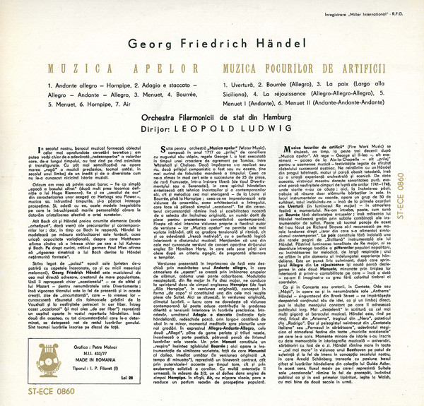 Händel* - Orchestra Filarmonicii De Stat Din Hamburg* Dirijor : Leopold Ludwig – Foc De Artificii / Muzica Apelor (VINIL) [2]
